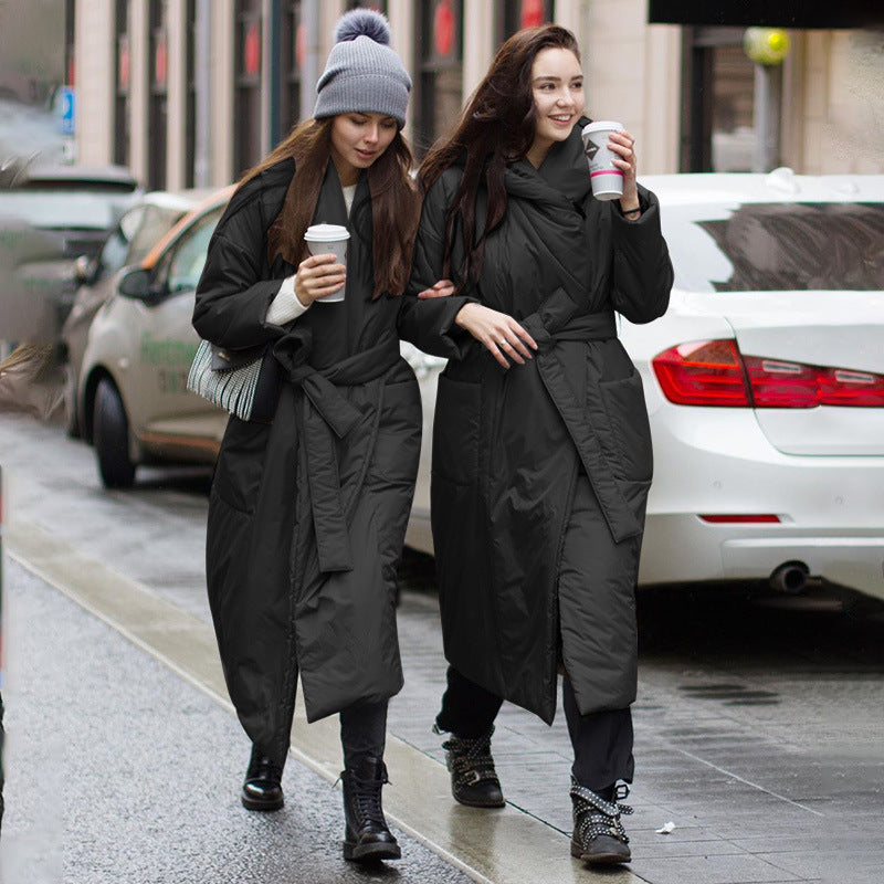 Women's Hooded Cotton-Padded Belt Jacket