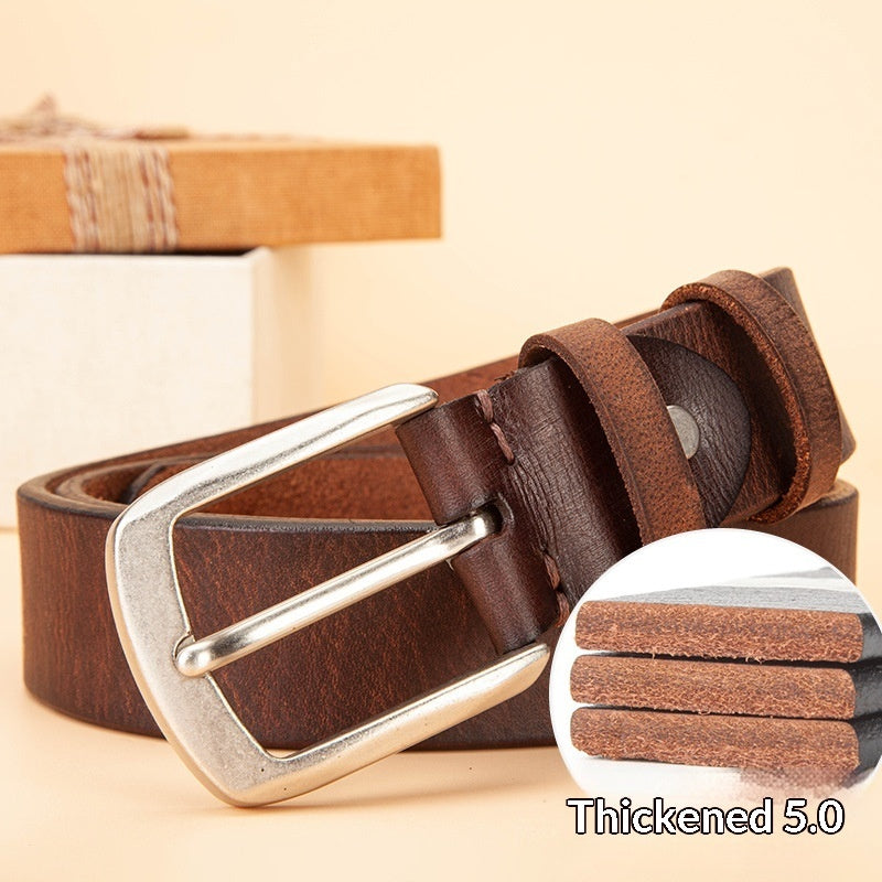 Mens Leather Belt Versatile Solid Pin Buckle Waistband