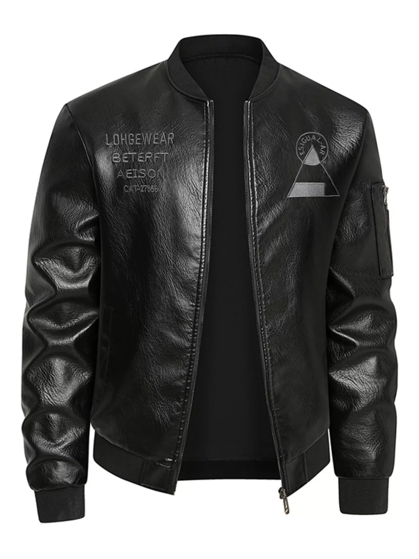 Men's Plus Size Zip Up Faux Leather Bomber Jacket