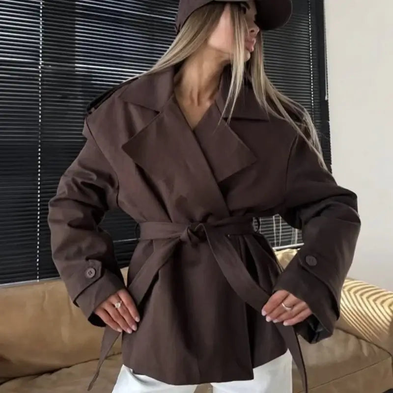 Women's Belted Trench Coat – Loose Straight Fit - Color: Khaki | Valid Gate