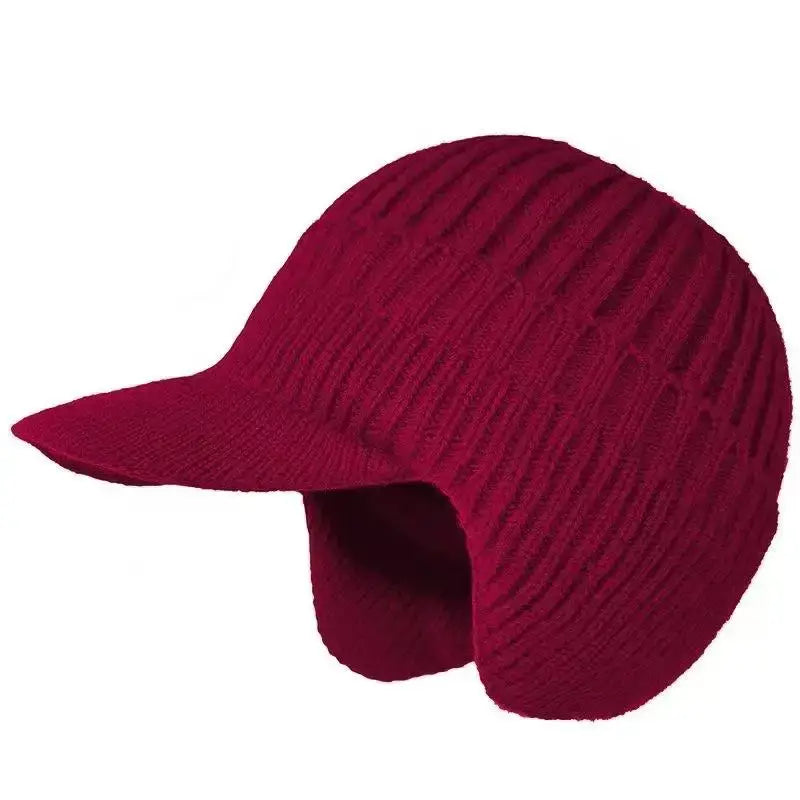 Winter Knit Beanie with Ear Flap – Fleece Lined Brim Cap - Color: Red | Valid Gate