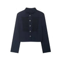 Women's Single-Breasted Short Jacket – Stand Collar - Color: Navy Blue | Valid Gate
