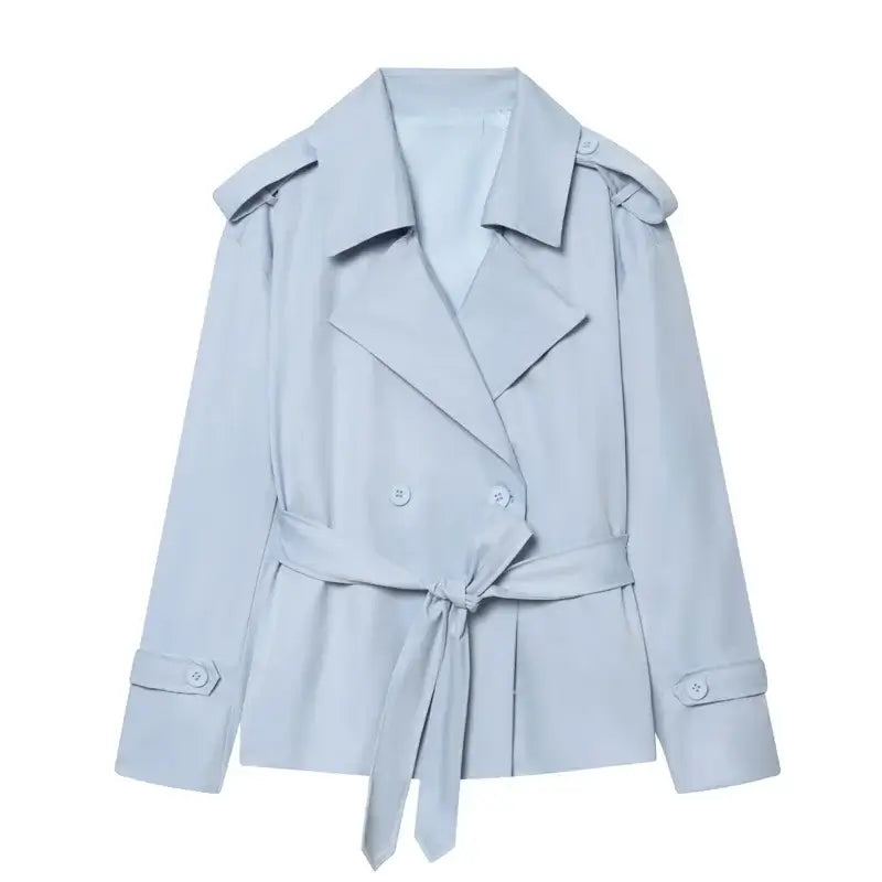 Women's Belted Trench Coat – Loose Straight Fit - Color: Light Blue | Valid Gate