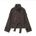 Women's Belted Woolen Jacket – Oversized Double-Breasted Coat - Color: Light brown | Valid Gate