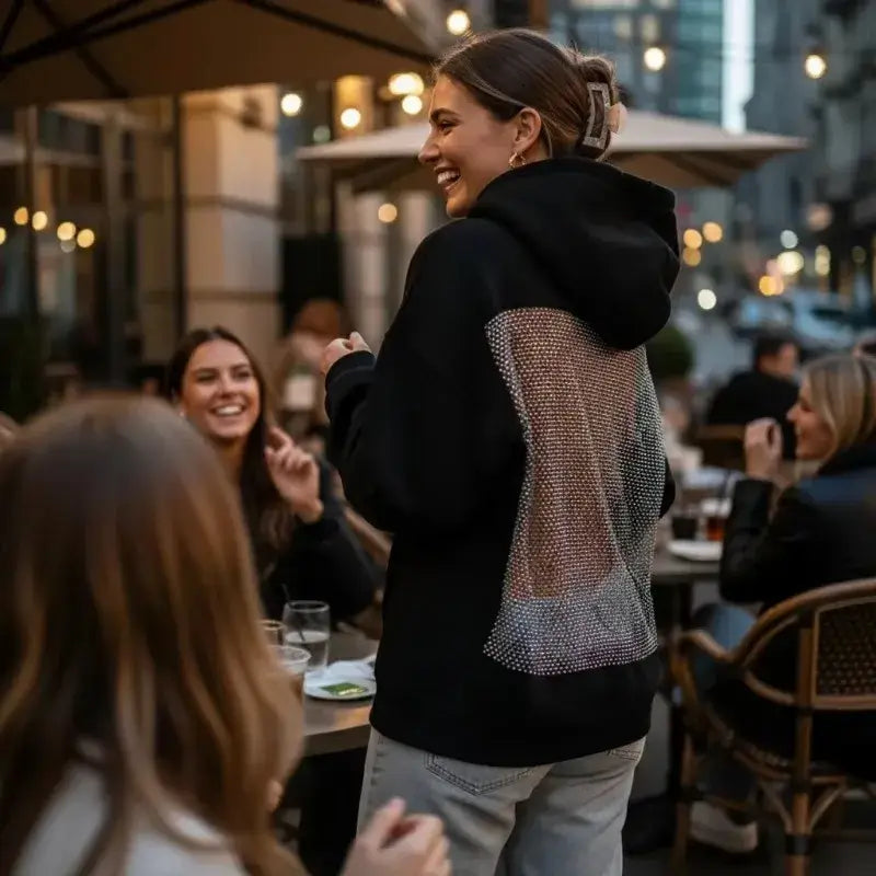 Women's Hollow Out Backless Hoodie – Knit Open-Back Pullover - Color: Black | Valid Gate