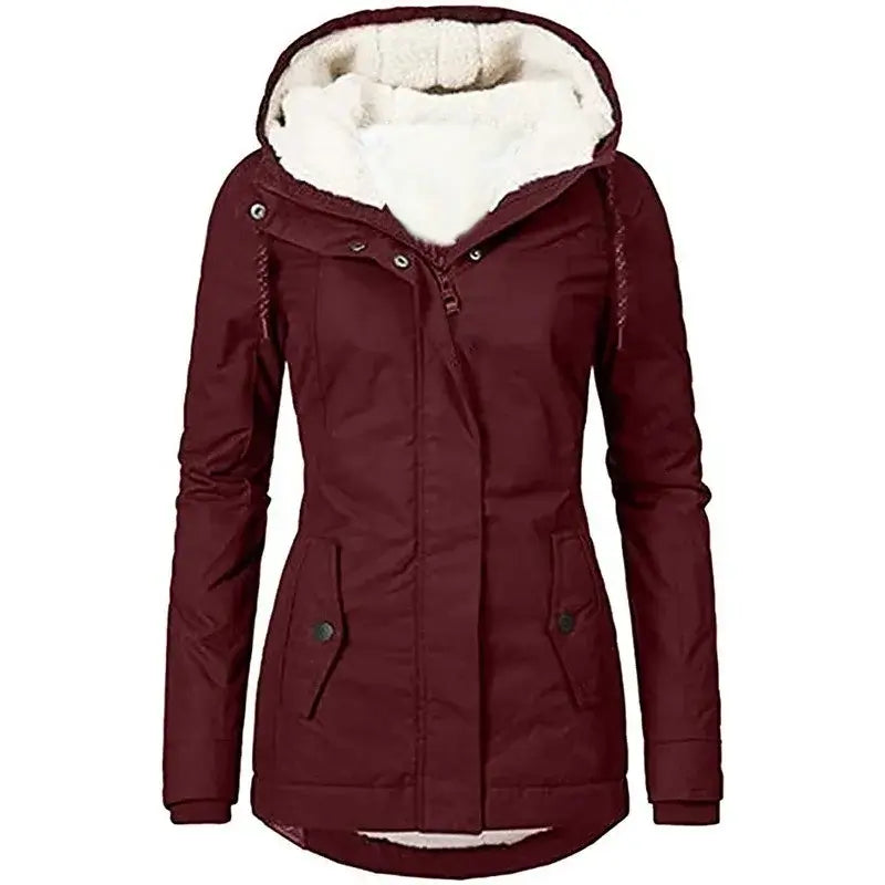 Women's Hooded Fleece Jacket – Thickened Zip-Up - Color: Red | Valid Gate