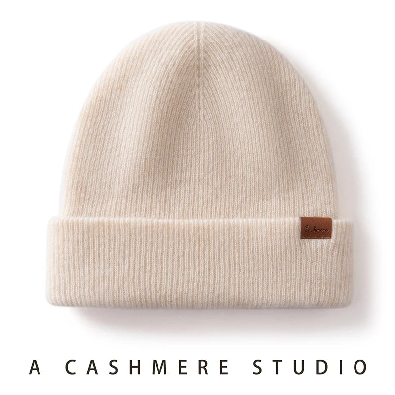 Two-Layer Thick Knit Cashmere Beanie for Men & Women