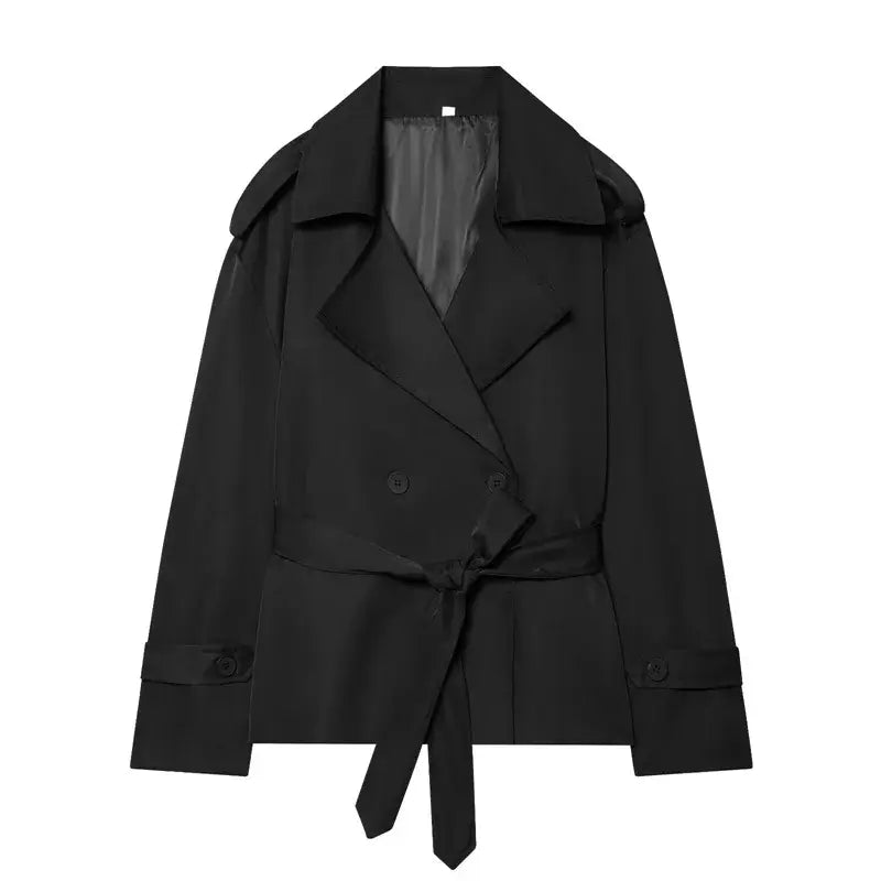 Women's Belted Trench Coat – Loose Straight Fit - Color: Black | Valid Gate