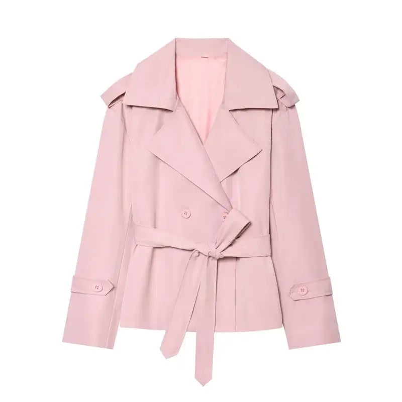 Women's Belted Trench Coat – Loose Straight Fit - Color: Pink | Valid Gate