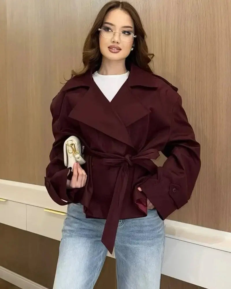 Women's Belted Trench Coat – Loose Straight Fit - Color: Khaki | Valid Gate