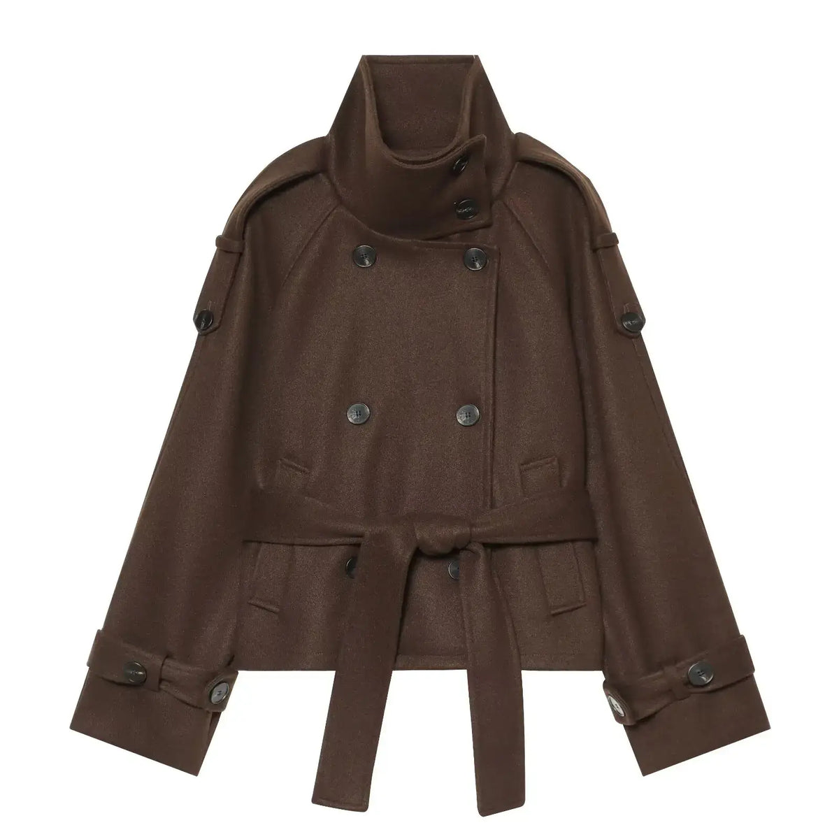 Women's Belted Woolen Jacket – Oversized Double-Breasted Coat - Color: Brown | Valid Gate