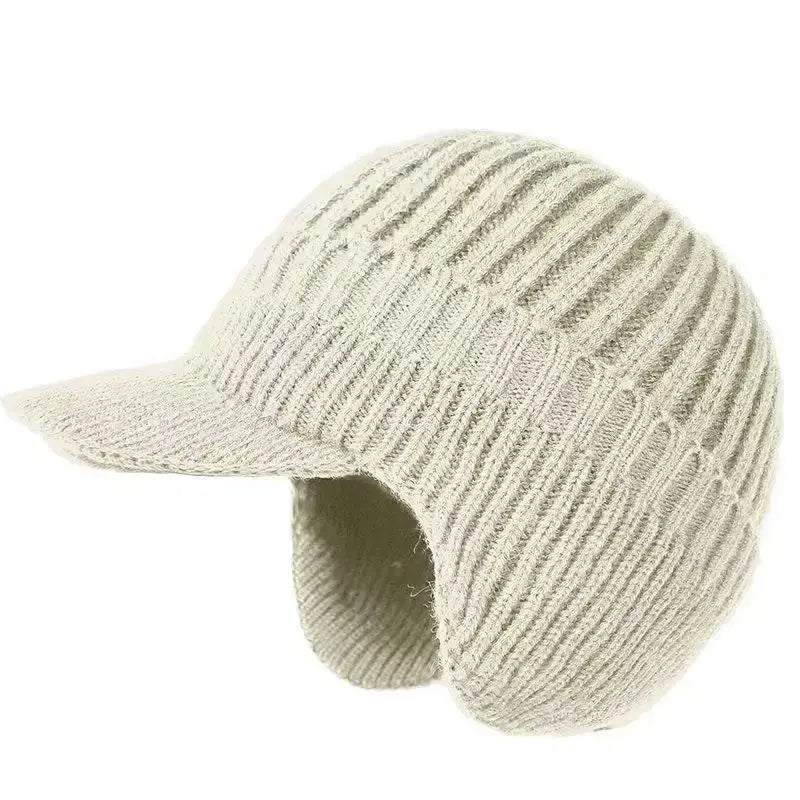 Winter Knit Beanie with Ear Flap – Fleece Lined Brim Cap - Color: Beige | Valid Gate