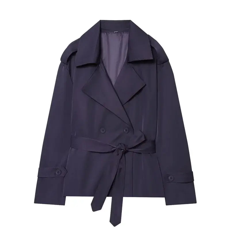 Women's Belted Trench Coat – Loose Straight Fit - Color: Dark Blue | Valid Gate