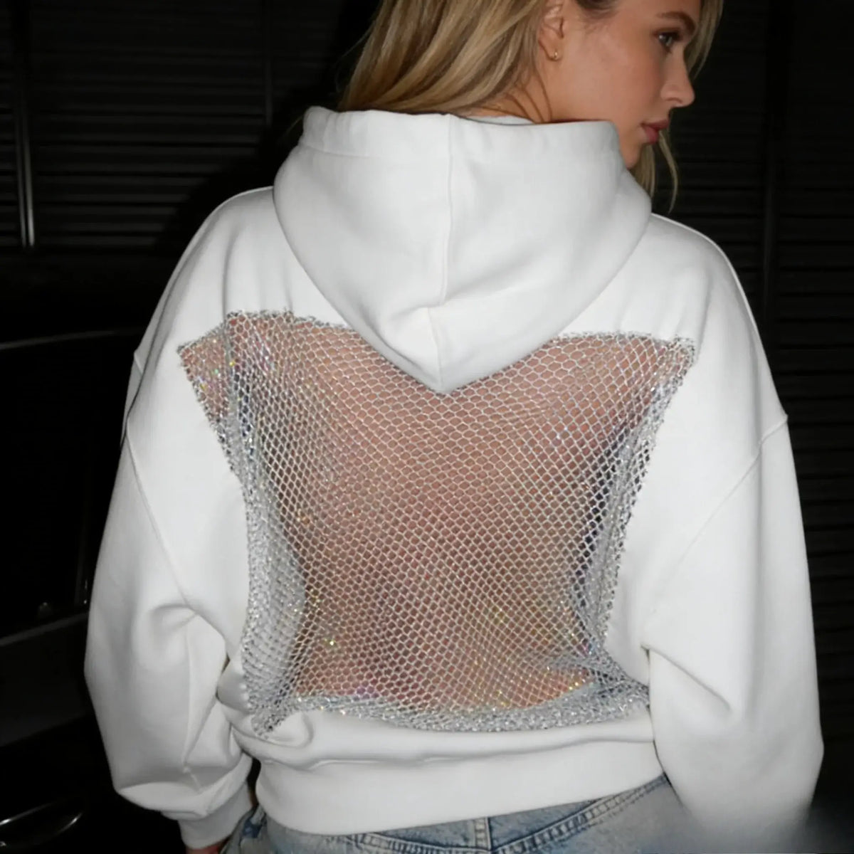 Women's Hollow Out Backless Hoodie – Knit Open-Back Pullover - Color: White | Valid Gate