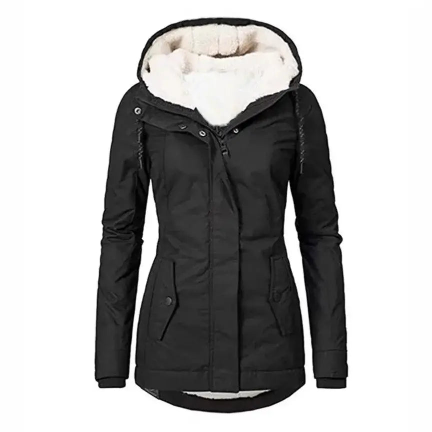 Women's Hooded Fleece Jacket – Thickened Zip-Up - Color: Black | Valid Gate