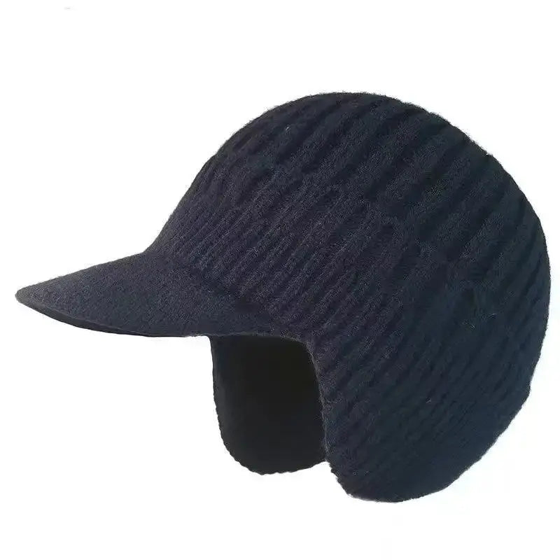 Winter Knit Beanie with Ear Flap – Fleece Lined Brim Cap - Color: Dark Blue | Valid Gate