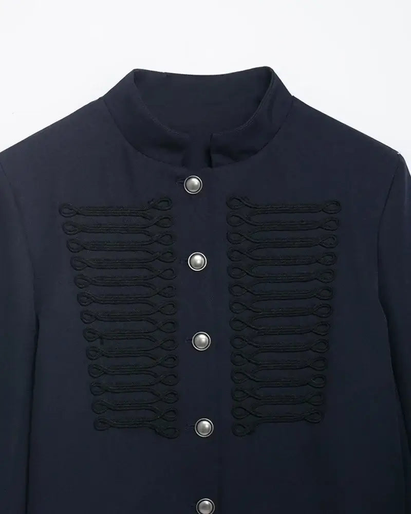 Women's Single-Breasted Short Jacket – Stand Collar - Color: Navy Blue | Valid Gate