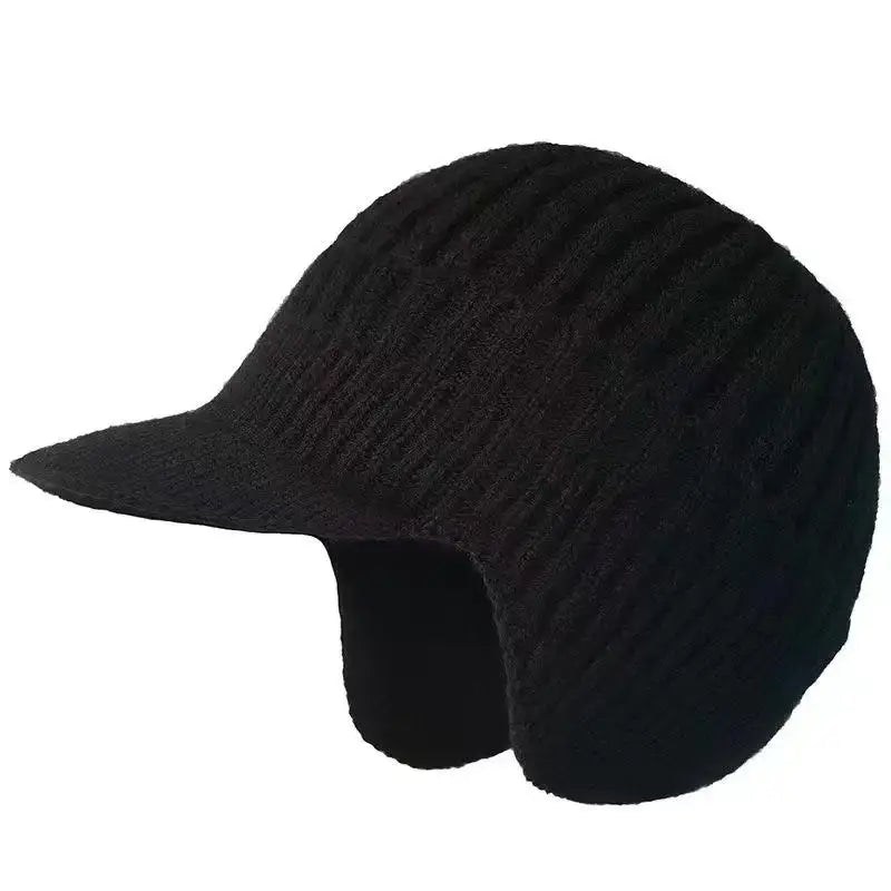 Winter Knit Beanie with Ear Flap – Fleece Lined Brim Cap - Color: Black | Valid Gate