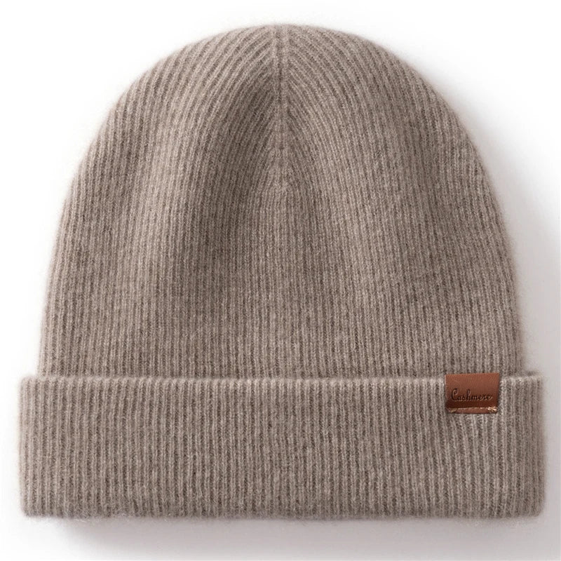 Two-Layer Thick Knit Cashmere Beanie for Men & Women