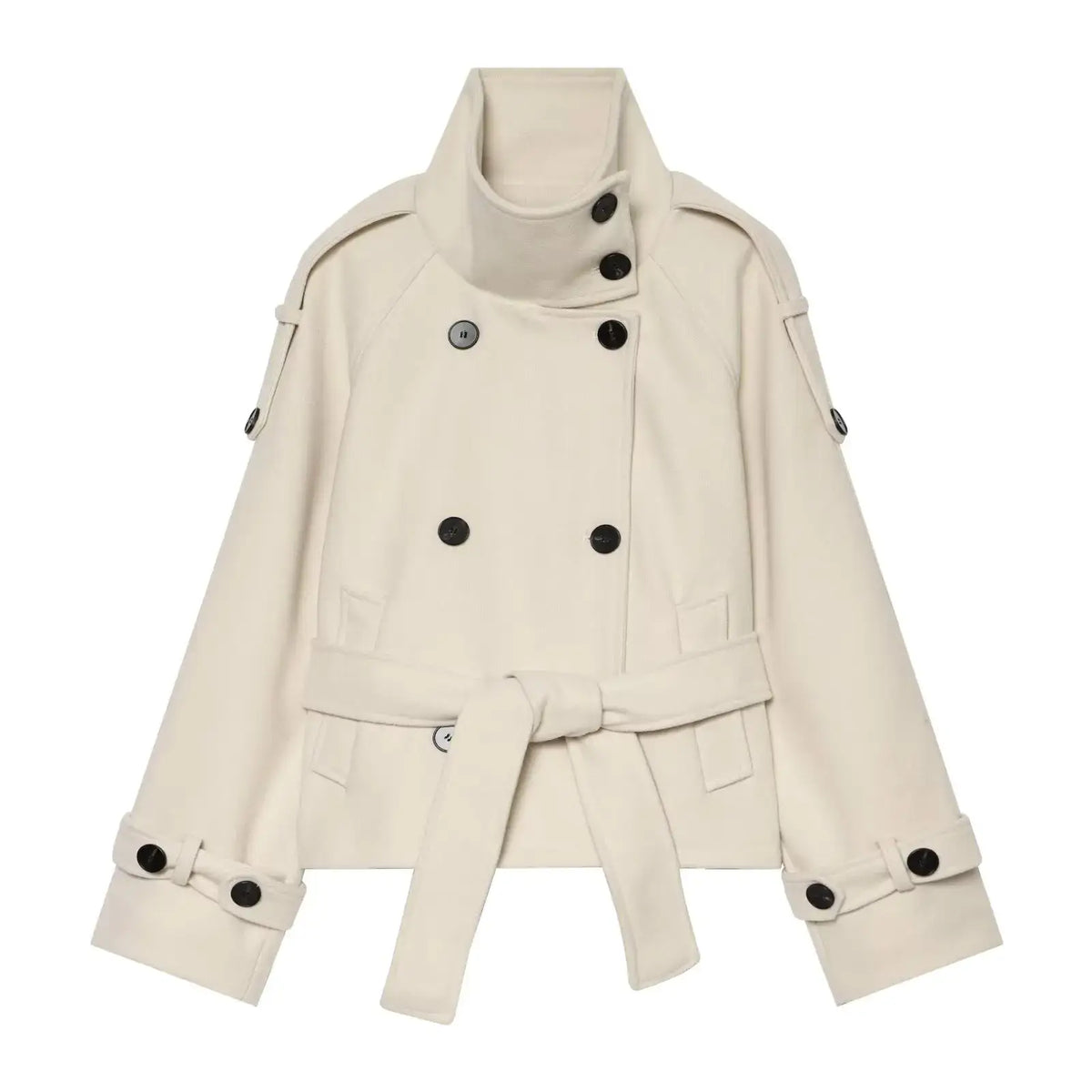 Women's Belted Woolen Jacket – Oversized Double-Breasted Coat - Color: Beige | Valid Gate