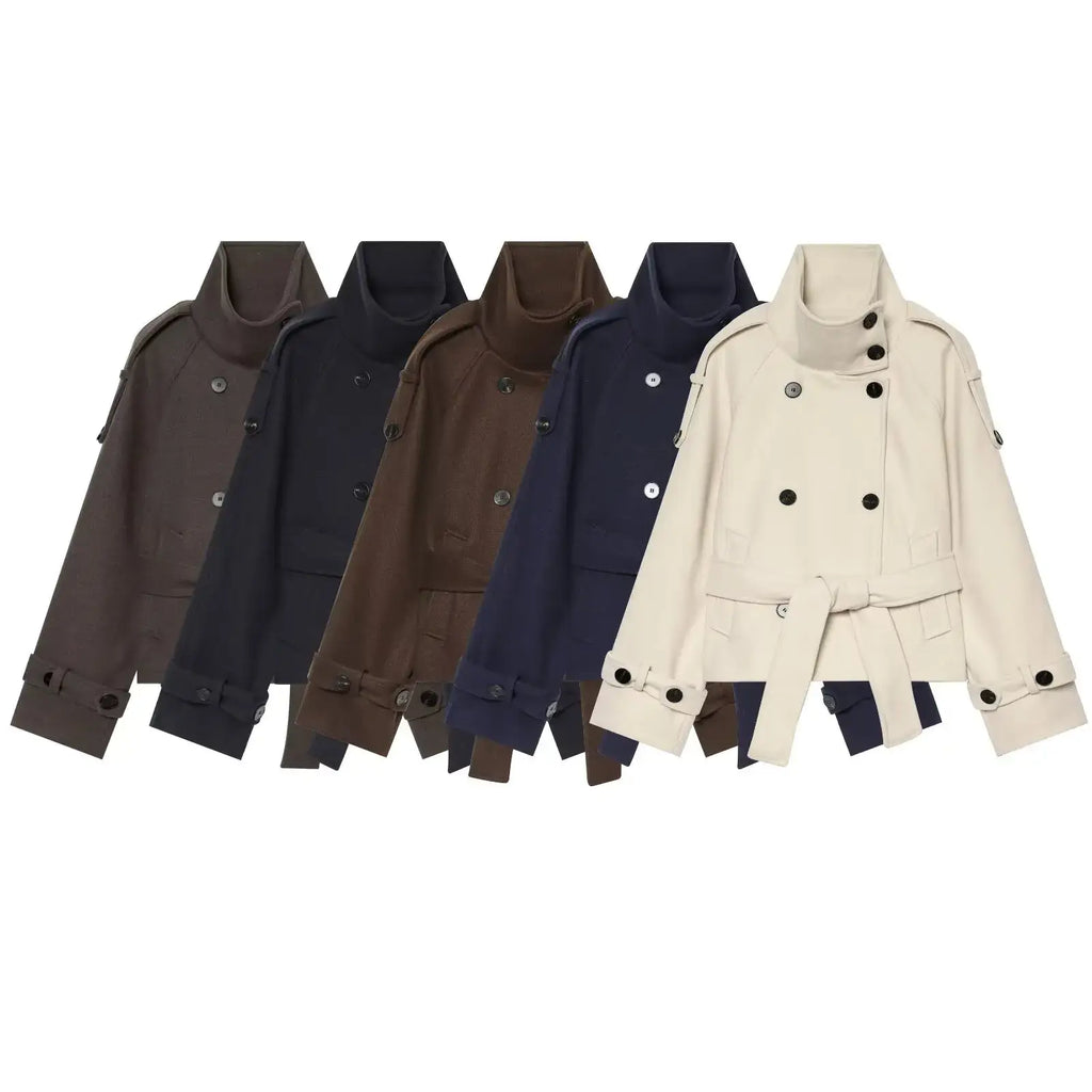 Women's Belted Woolen Jacket – Oversized Double-Breasted Coat - Color: Light brown | Valid Gate