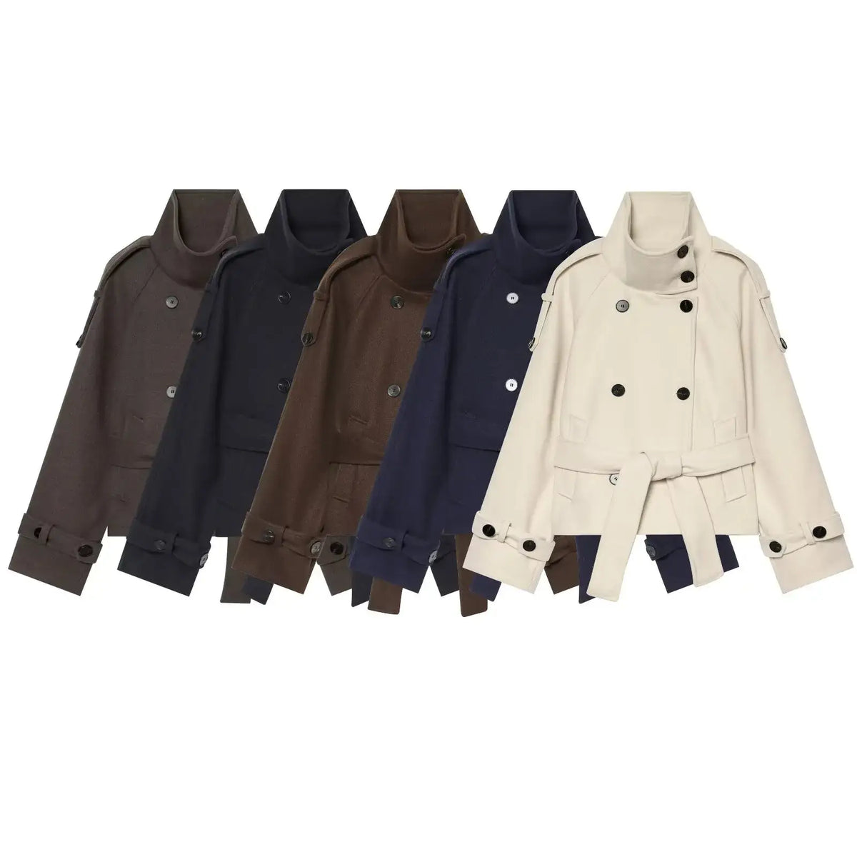 Women's Belted Woolen Jacket – Oversized Double-Breasted Coat - Color: Light brown | Valid Gate