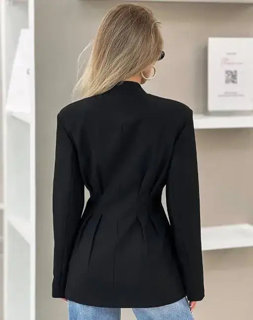 Women's Slim-Fit V-Neck Blazer Coat – Long Sleeve - Color: Black | Valid Gate