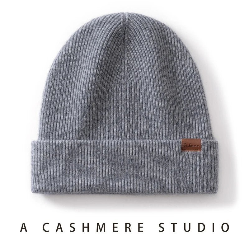 Two-Layer Thick Knit Cashmere Beanie for Men & Women