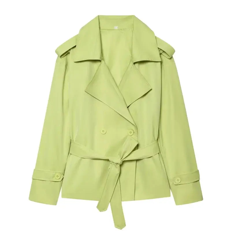 Women's Belted Trench Coat – Loose Straight Fit - Color: Fruit Green | Valid Gate