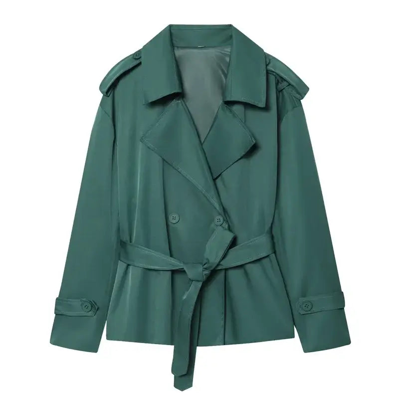 Women's Belted Trench Coat – Loose Straight Fit - Color: Dark Green | Valid Gate