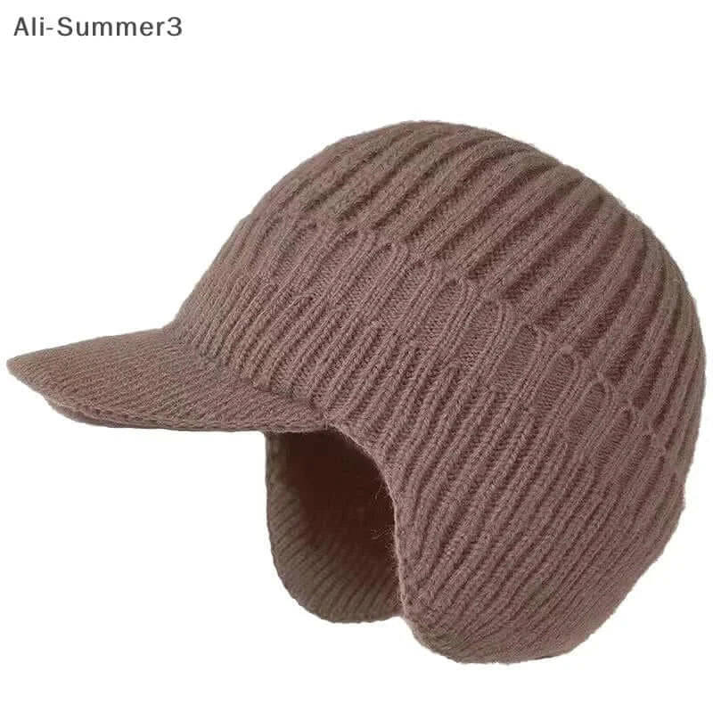 Winter Knit Beanie with Ear Flap – Fleece Lined Brim Cap - Color: Beige | Valid Gate