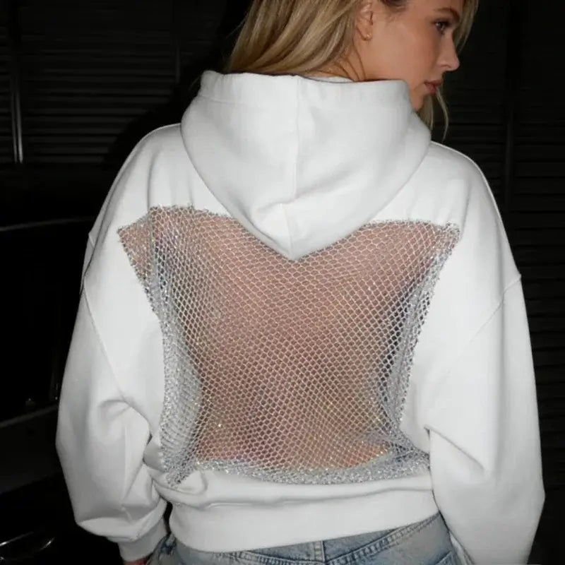 Women's Hollow Out Backless Hoodie – Knit Open-Back Pullover - Color: Black | Valid Gate