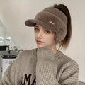 Windproof Knit Ear Wing Winter Hat with Ponytail Opening