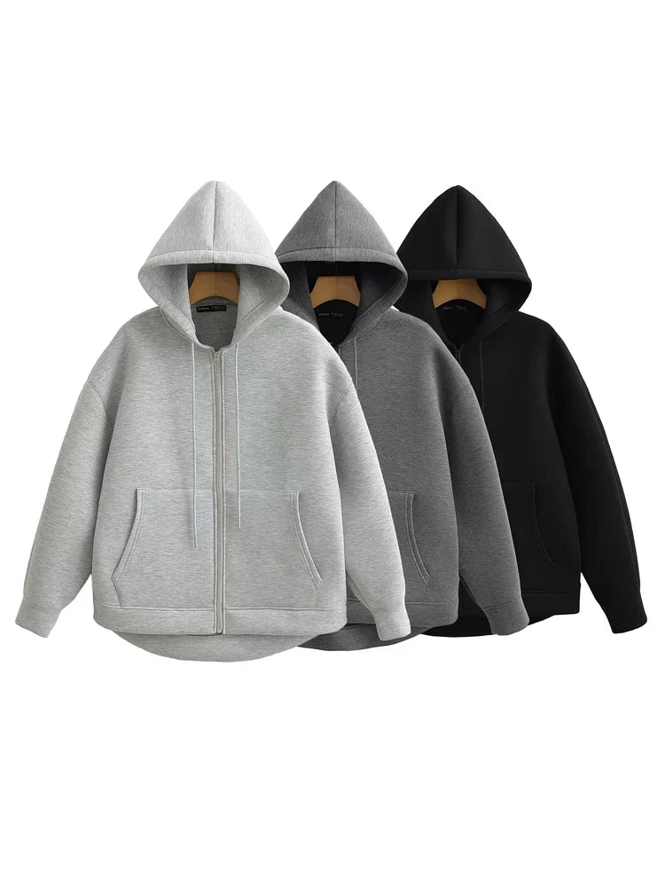 Zip Up Hoodies Women – Oversized Autumn Hooded Sweatshirt