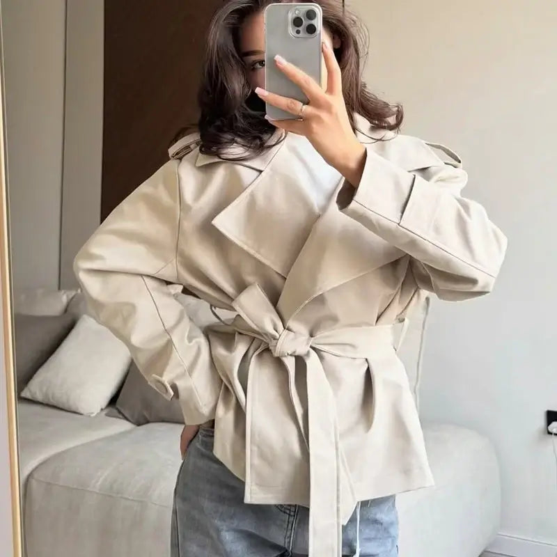 Women's Belted Trench Coat – Loose Straight Fit - Color: Khaki | Valid Gate