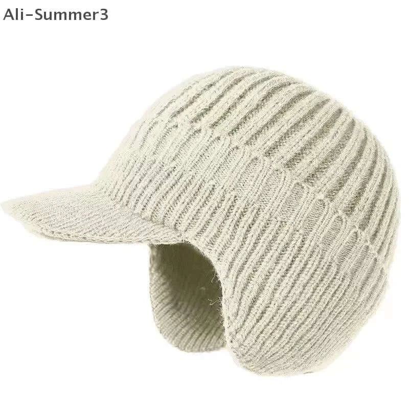 Winter Knit Beanie with Ear Flap – Fleece Lined Brim Cap - Color: Beige | Valid Gate