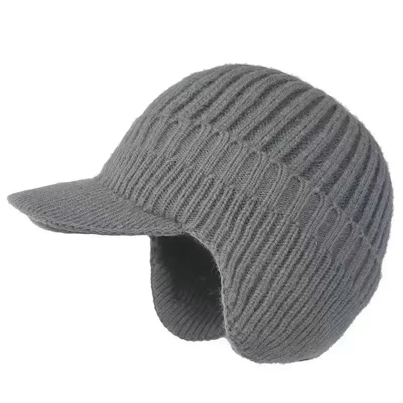 Winter Knit Beanie with Ear Flap – Fleece Lined Brim Cap - Color: Gray | Valid Gate