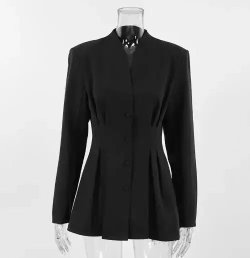 Women's Slim-Fit V-Neck Blazer Coat – Long Sleeve - Color: Black | Valid Gate