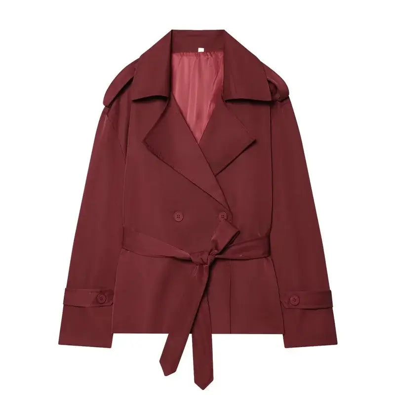 Women's Belted Trench Coat – Loose Straight Fit - Color: Wine Red | Valid Gate