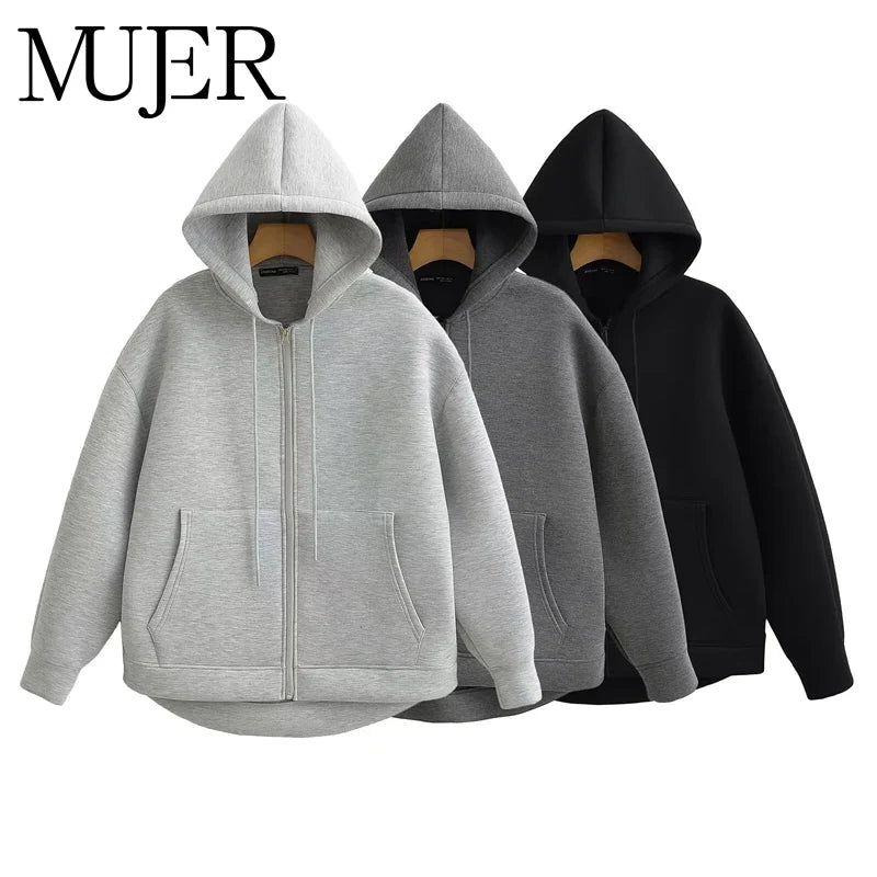 Zip Up Hoodies Women – Oversized Autumn Hooded Sweatshirt