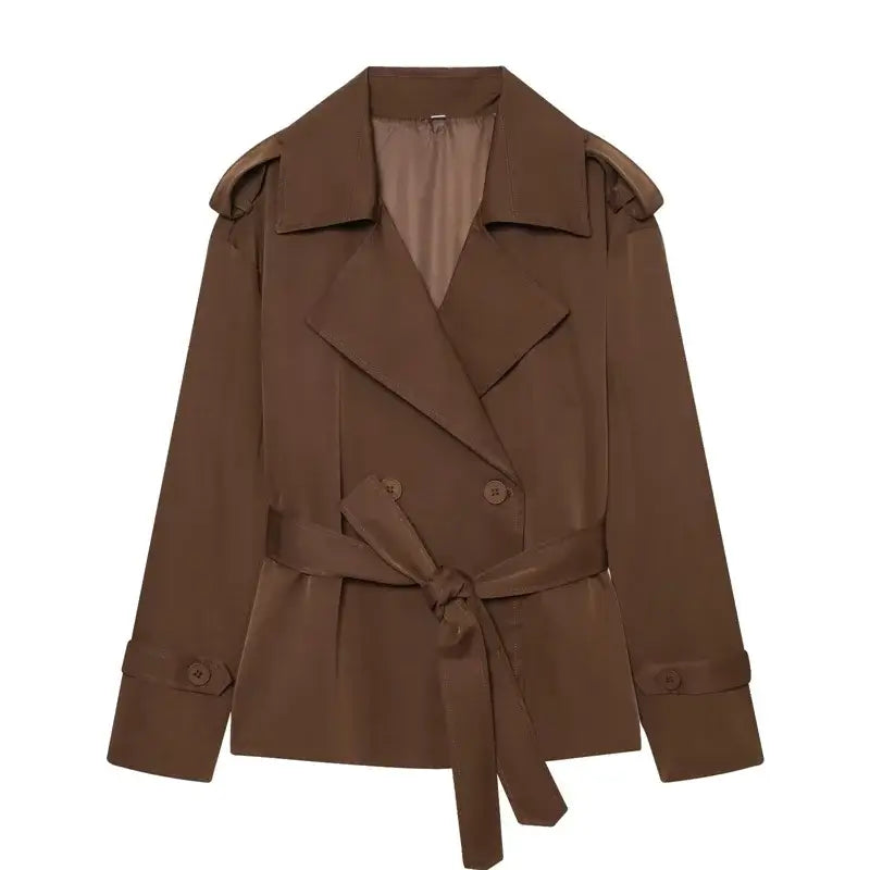 Women's Belted Trench Coat – Loose Straight Fit - Color: Brown | Valid Gate