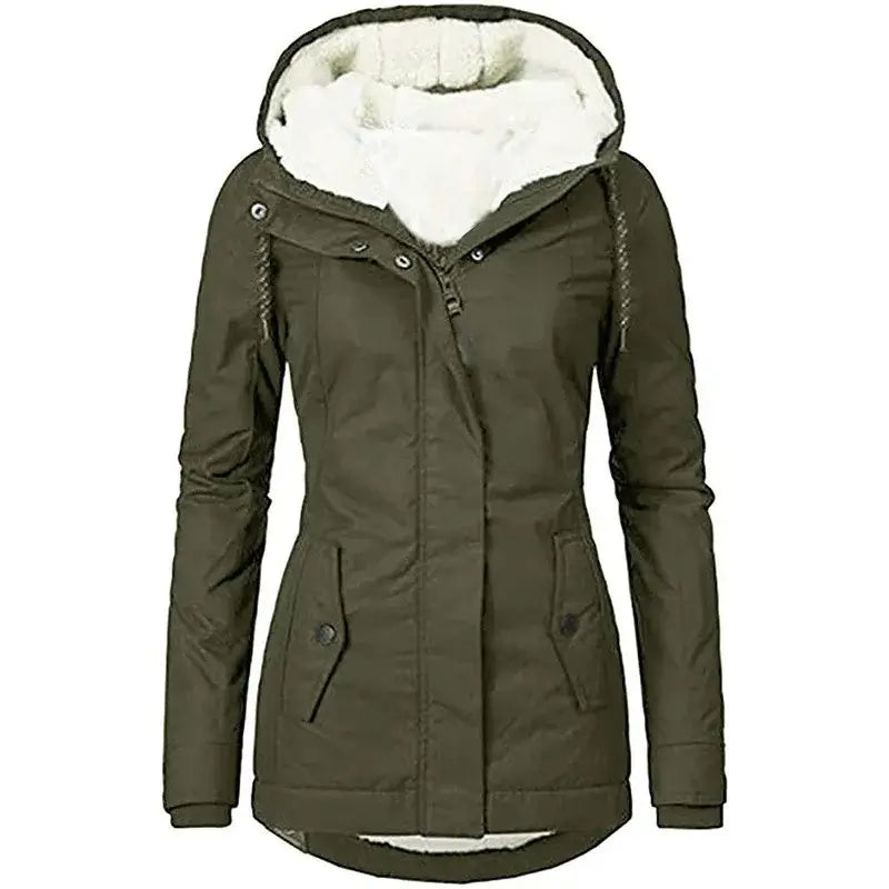 Women's Hooded Fleece Jacket – Thickened Zip-Up - Color: Army Green | Valid Gate