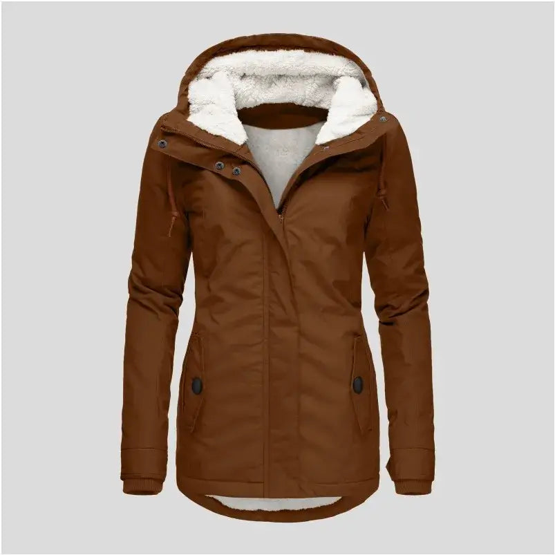 Women's Hooded Fleece Jacket – Thickened Zip-Up - Color: Brown | Valid Gate