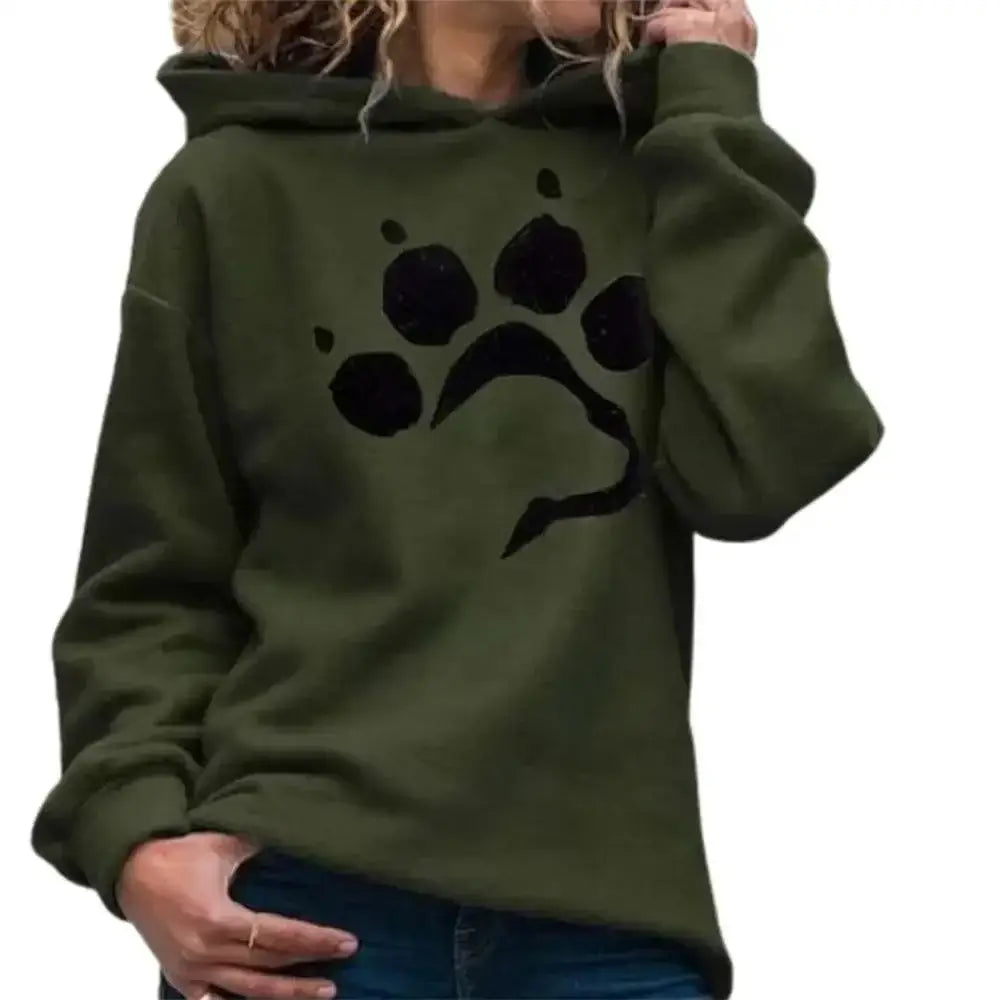 Women's Paw Print Crop Hoodie – Casual Loose Drawstring Pullover - Color: Green | Valid Gate