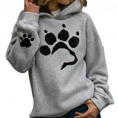 Women's Paw Print Crop Hoodie – Casual Loose Drawstring Pullover - Color: Grey | Valid Gate
