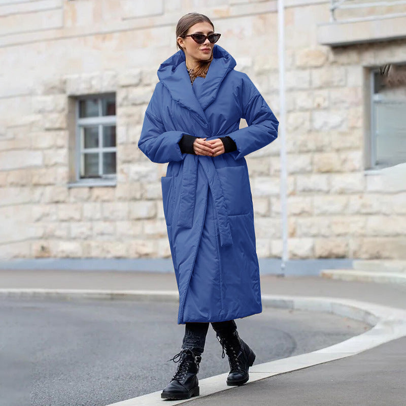 Women's Hooded Cotton-Padded Belt Jacket