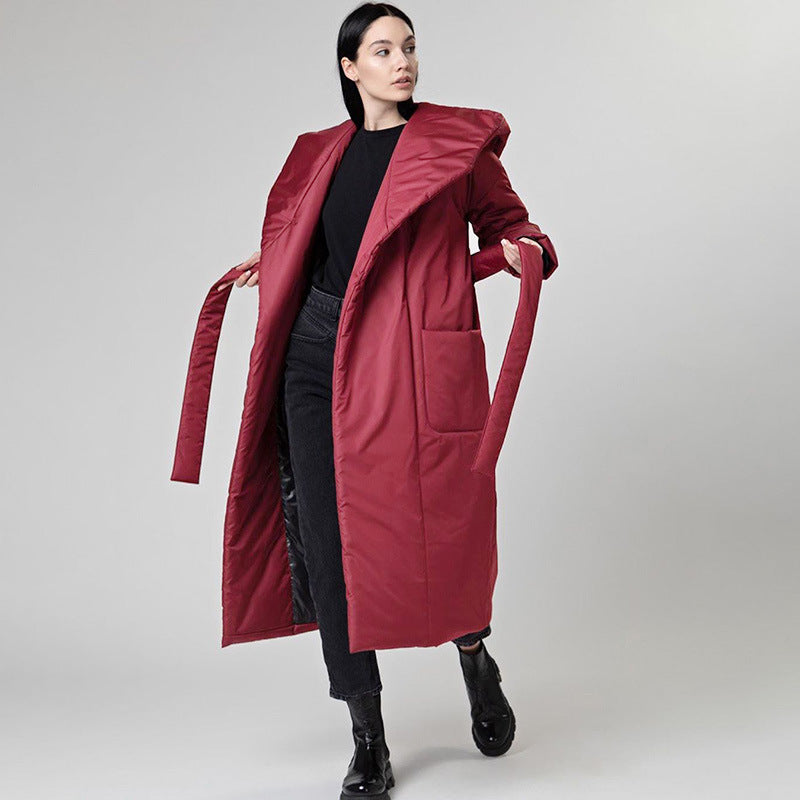 Women's Hooded Cotton-Padded Belt Jacket