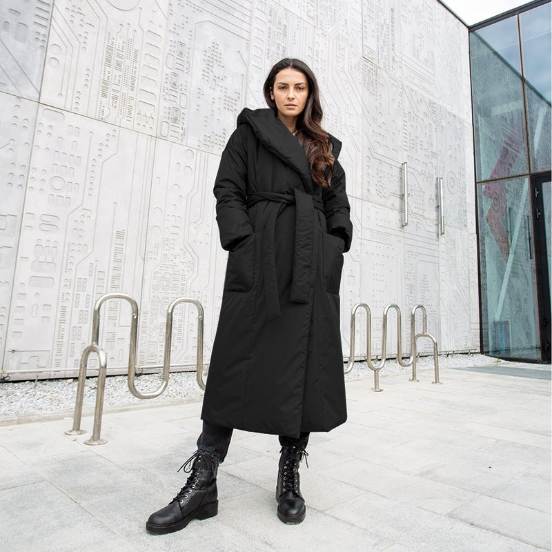 Women's Hooded Cotton-Padded Belt Jacket