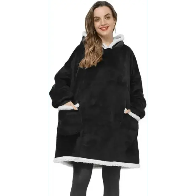 Oversized Fleece Blanket Hoodie – Cozy Plush Sweatshirt for Women & Men - Color: Black | Valid Gate