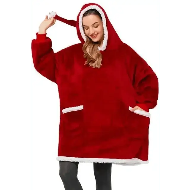 Oversized Fleece Blanket Hoodie – Cozy Plush Sweatshirt for Women & Men - Color: Red | Valid Gate